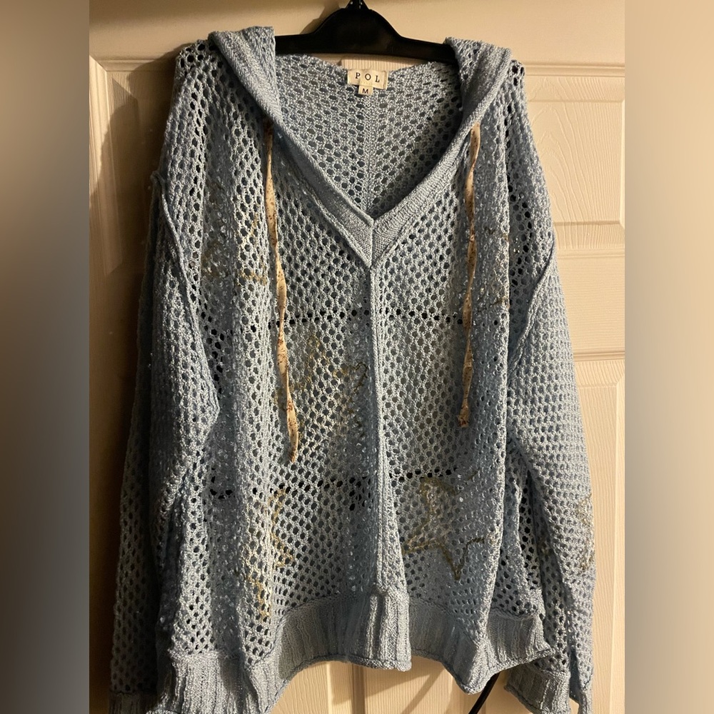 Hoodie Blue/GoldStars
Bohemian
Long Sleeve
Lite Knit
Pit-Pit 28”
24”Long
NWOT - Picture 5 of 9